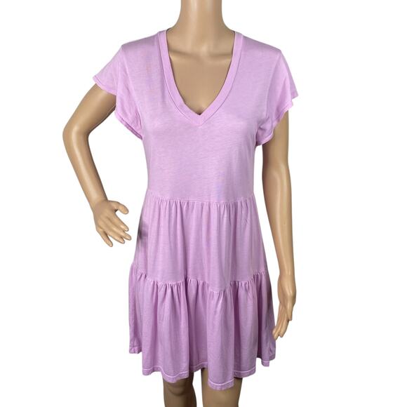 MONROW Pastel Purple Babydoll Tiered Flutter Sleeve Dress SZ XS - Picture 3 of 12